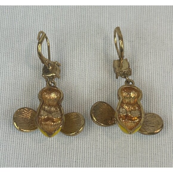Betsey Johnson Bumble Bee Dangle Earrings Yellow Enamel Crystal Accents - Picture 6 of 9